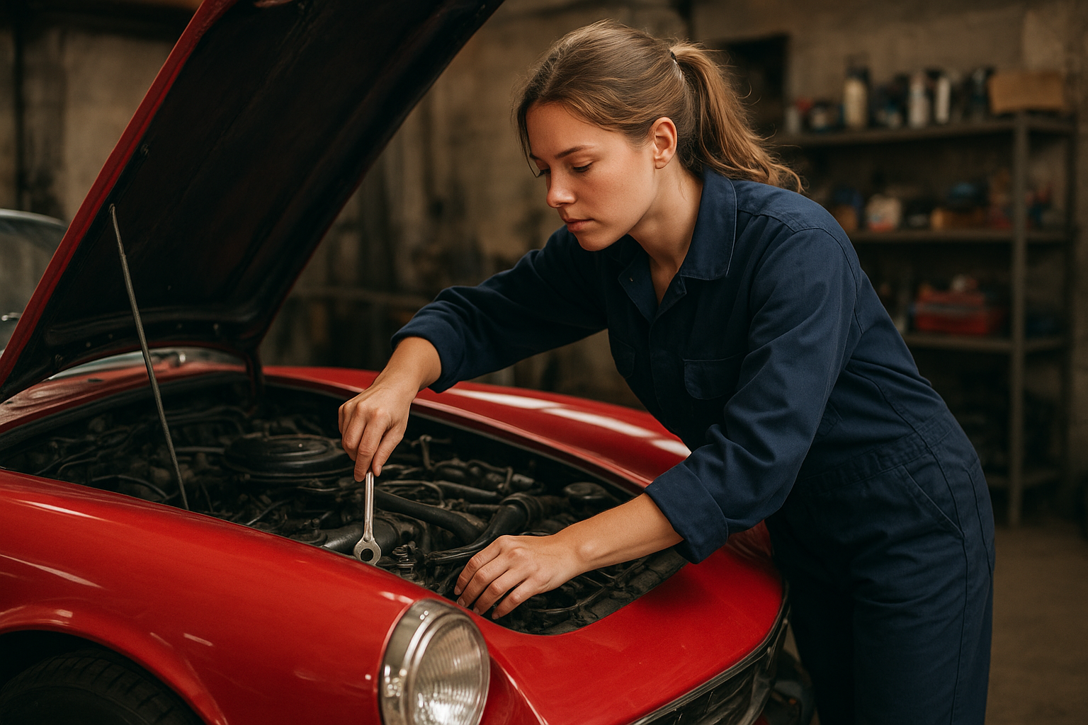 Porträt vor einem klassischen Auto